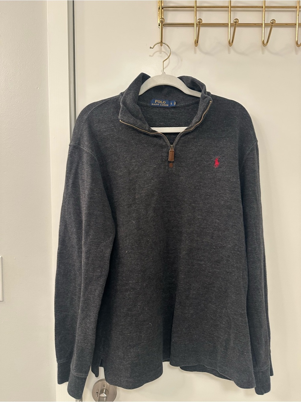 Polo by Ralph Lauren Charcoal Quarter-Zip Sweater with Pink Pony